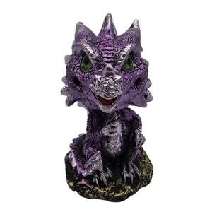 Whimsical Wyrmling Baby Dragons Sitting Naughty Bobblehead Figurine Purple